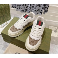 Hot Style Gucci Re-Web Sneakers in Leather and GG Supreme Canvas Beige/White 1119113