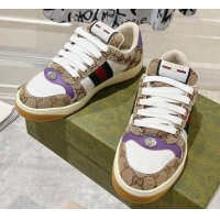 Sophisticated Gucci Screener Trainer Sneakers in GG Canvas with Web Beige/White/Purple 1119114