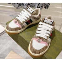 Good Quality Gucci Screener Trainer Sneakers in GG Canvas with Web Beige/White/Pink 1119116