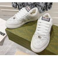 Popular Style Gucci Screener Trainer Sneakers in GG Canvas and Leather with Web and Strass White 1119118