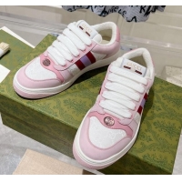 Pretty Style Gucci Screener Trainer Sneakers in GG Canvas and Leather with Web White/Light Pink 1119122