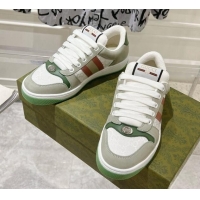 Top Grade Gucci Screener Trainer Sneakers in GG Canvas and Suede with Web Grey/Green 1119115