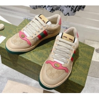 Perfect Gucci Vintage Screener Trainer Sneakers in GG Canvas and Leather with Web Pink 1119125