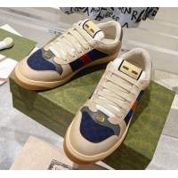 Low Price Gucci Vintage Screener Trainer Sneakers in GG Canvas and Leather with Web Blue 1119126