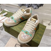 Shop Duplicate Gucci Women's Screener Trainer Sneakers in Beige Fabric with Web and Strass Light Green 1119127