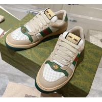 Best Price Gucci Screener Trainer Sneakers in Perforated Leather with Web Beige/Green 1119139