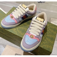 Top Grade Gucci Screener Trainer Sneakers in Beige Suede and GG Canvas with Web Purple/Blue 1119143