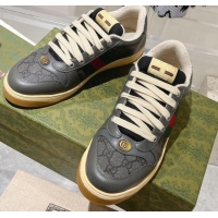 Trendy Design Gucci Screener Trainer Sneakers in Leather and GG Canvas with Web Dark Grey 1119147