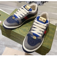 Charming Gucci Screener Trainer Sneakers in Suede and GG Canvas with Web Grey/Blue 1119148