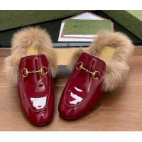 Hot Style Gucci Patent Leather and Wool Flat Slippers Burgundy 1119151