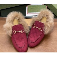 Best Price Gucci GG Canvas and Wool Flat Slippers Red 1119152