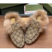 Purchase Gucci GG Canvas and Wool Flat Slippers Beige 1119153