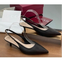 Best Grade Gucci Signoria Slingback Pumps 4.5cm in Calfskin Leather Black 1119157