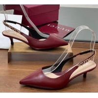 Popular Style Gucci Signoria Slingback Pumps 4.5cm in Calfskin Leather Burgundy 1119159