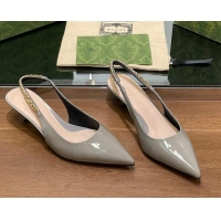 Top Grade Gucci Signoria Slingback Pumps 4.5cm in Patent Leather Grey 1119165