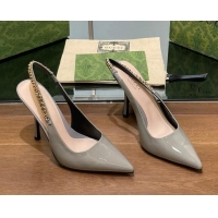 Low Price Gucci Signoria Slingback Pumps 10.5cm in Patent Leather Grey 1119166