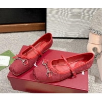 Perfect Gucci Horsebit Ballet Flat in Red Original GG Canvas 121905