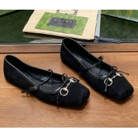 Durable Gucci Horsebit Ballet Flat in Black Suede 121906