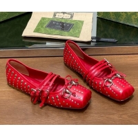 Top Design Gucci Horsebit Ballet Flat in Red Lambskin 121908