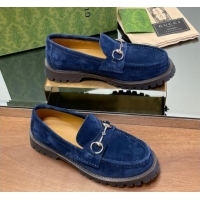 Buy Luxury Gucci Suede Loafers with Horsebit Blue 1231115