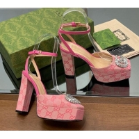 Hot Style Gucci Canvas Framed Platform Pumps12cm with Strass GG Pink 1231124