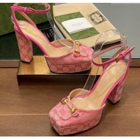 Good Looking Gucci Canvas Framed Platform Pumps12cm with Horsebit Pink2 1231131