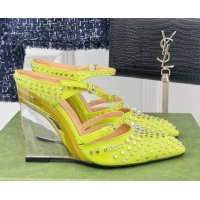 Good Quality Gucci Leather Clear Heel Wedge Pumps 10cm with Studs Green 1231137