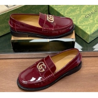 Durable Gucci Patent Leather Loafers with GG Burgundy 1231152