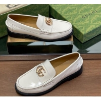 Most Popular Gucci Shiny Leather Loafers with GG White 1231153