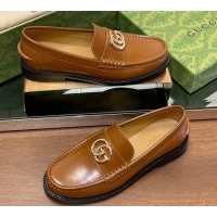 Best Product Gucci Shiny Leather Loafers with GG Brown 1231154