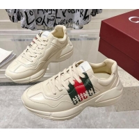 Top Design Gucci Rhyton Leather Sneakers with Gucci Web Print Ivory White 1231155