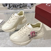 Luxury Gucci Rhyton Leather Sneakers with 'Gucci G 1921' Print Ivory White 1231156