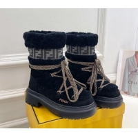 Popular Style Fendi Apres Chic Platform Lace-up Ankle Boots 5cm in Shearling Wool and Suede Black 1122070