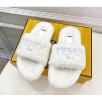 Best Grade Fendi Logo Wool Flat Slides Sandal White 1122075