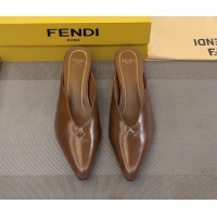 Good Looking Fendi Feel Heel Mules 4.5cm with Studs in Shiny Calfskin Dark Brown 1122077