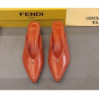 Top Design Fendi Feel Heel Mules 4.5cm with Studs in Shiny Calfskin Orange 1122078