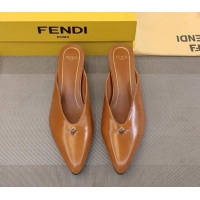 Best Product Fendi Feel Heel Mules 4.5cm with Studs in Shiny Calfskin Tan Brown 1122079