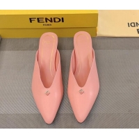 Most Popular Fendi Feel Heel Mules 4.5cm with Studs in Shiny Calfskin Light Pink 1122080