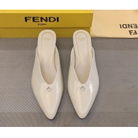 Best Price Fendi Feel Heel Mules 4.5cm with Studs in Shiny Calfskin White 1122081