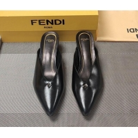 Pretty Style Fendi Feel Heel Mules 4.5cm with Studs in Shiny Calfskin Black 1122082