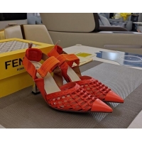 Durable Fendi Colibri Slingback Pumps 6.5cm in Knot Woven Calfskin and Mesh Orange 1122085