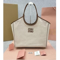 Buy Discount Miu Miu Large Ivy Tote Bag In Canvas And Leather M8792 Beige/Brown