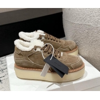 Unique Style Prada Suede Mid-top Platform Sneakers with Shearling Lining 1T725N Beige 1122054