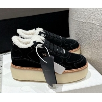 Big Discount Prada Suede Mid-top Platform Sneakers with Shearling Lining 1T725N Black 1122056