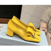 Best Price Prada Brushed Leather Pumps 4.5cm with Foldover Buckle Yellow 1227001