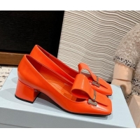 Durable Prada Brushed Leather Pumps 4.5cm with Foldover Buckle Orange 1227002