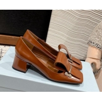 Purchase Prada Brushed Leather Pumps 4.5cm with Foldover Buckle Brown 1227004