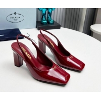 Stylish Prada Patent leather high heel slingback pumps 9cm Burgundy 1227011