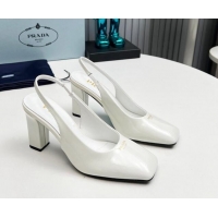 Grade Prada Patent leather high heel slingback pumps 9cm Snow White 1227012