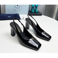 Popular Style Prada Patent leather high heel slingback pumps 9cm Black  1227013